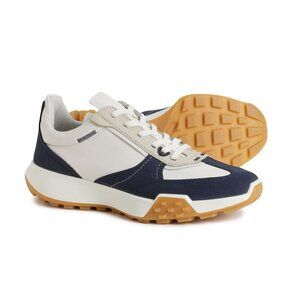 Ecco Men's Retro Leather Lace Sneaker Shoe Fluidform Footbed Marine/Gravel/White